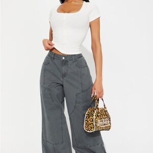 Black Gray Wide-Leg Pants